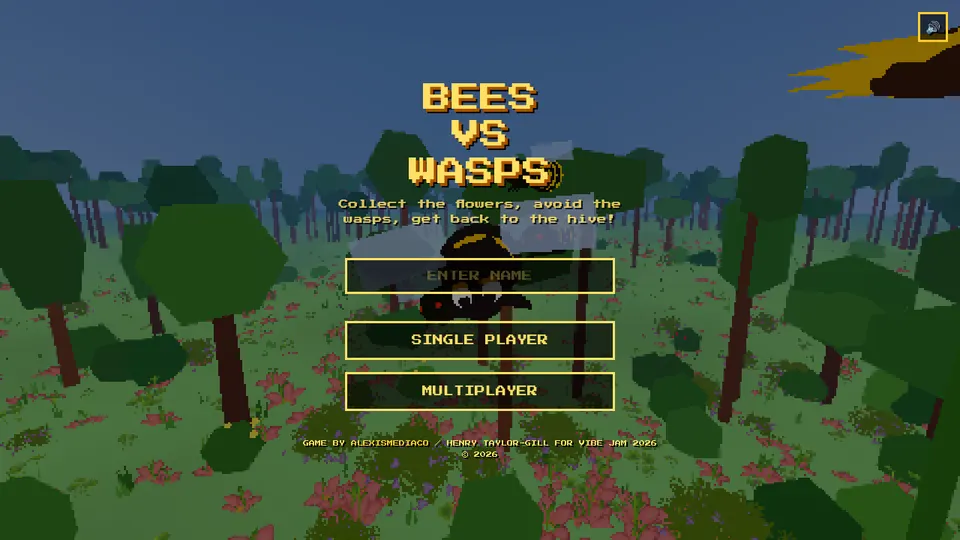Bees vs Wasps gameplay screenshot, a free action browser game made with AI