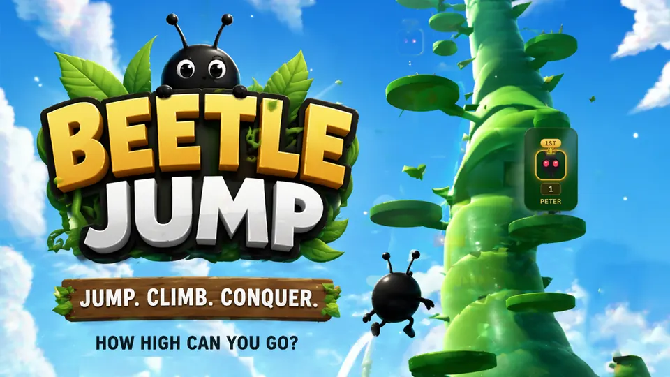 BeetleJump gameplay screenshot, a free platformer browser game made with AI