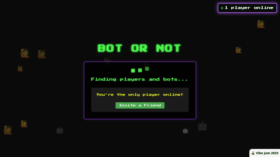 Bot or Not gameplay screenshot, a free action browser game made with AI