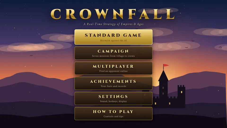 Crownfall gameplay screenshot, a free strategy browser game made with AI
