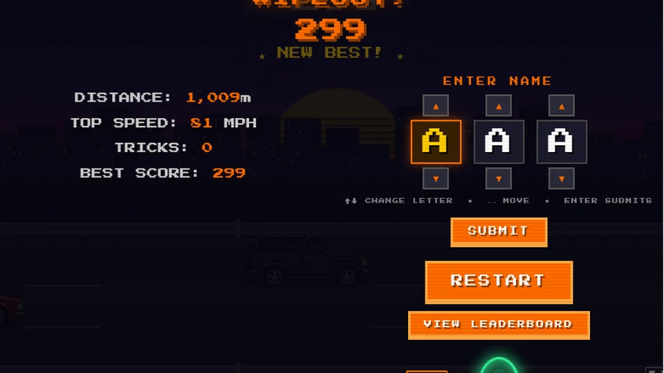 Cyclops: Highway Havoc! gameplay screenshot, a free action browser game made with AI