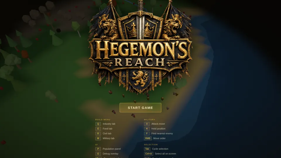 Hegemon's Reach gameplay screenshot, a free strategy browser game made with AI