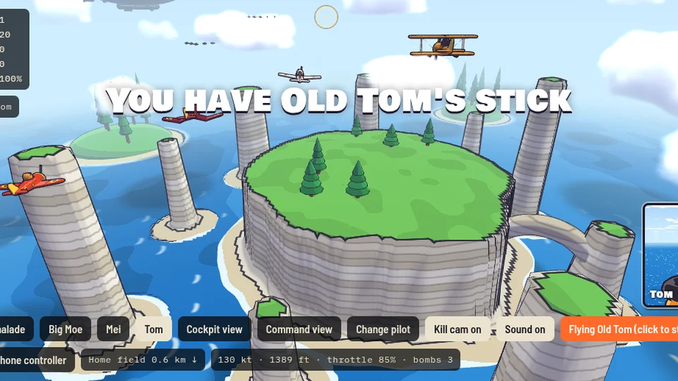 Kitty Hawks gameplay screenshot, a free shooter browser game made with AI
