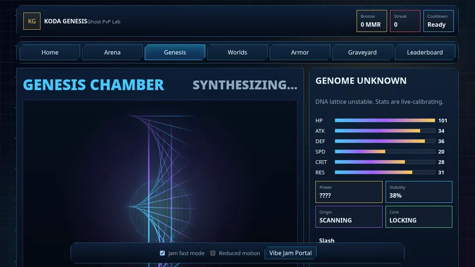 Koda gameplay screenshot, a free action browser game made with AI