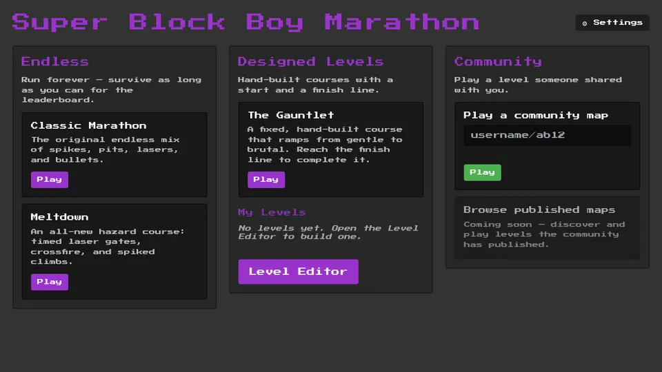 Marathon gameplay screenshot, a free arcade browser game made with AI