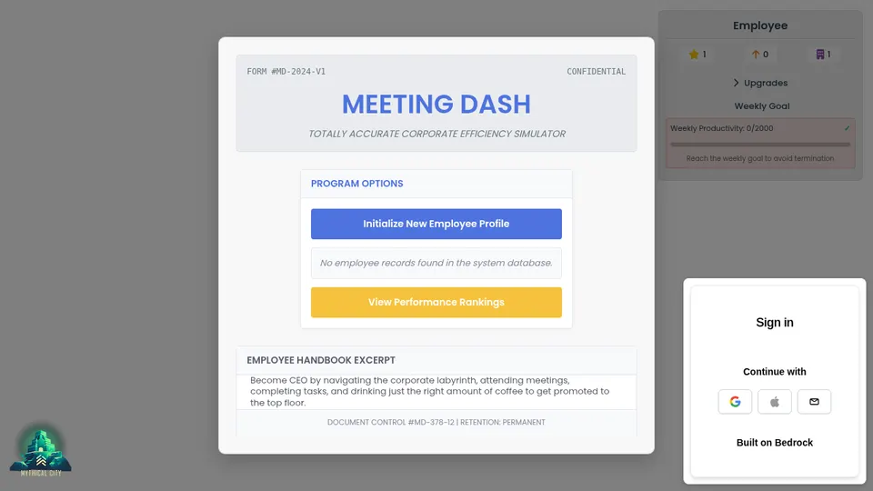 Meeting Dash gameplay screenshot, a free simulation browser game made with AI
