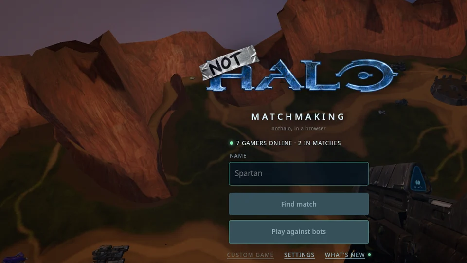 Not Halo gameplay screenshot, a free shooter browser game made with AI