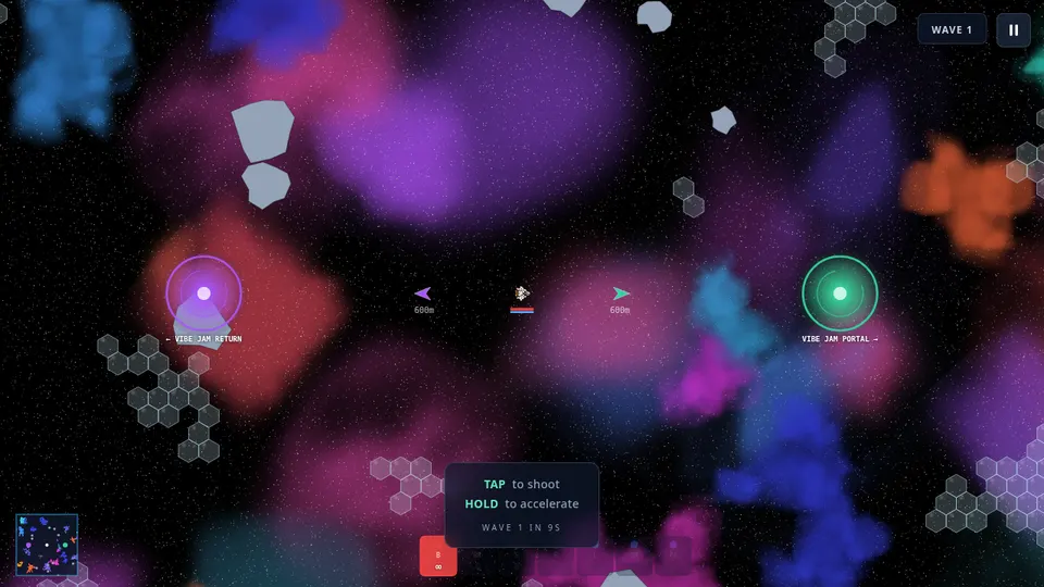 Omni gameplay screenshot, a free action browser game made with AI
