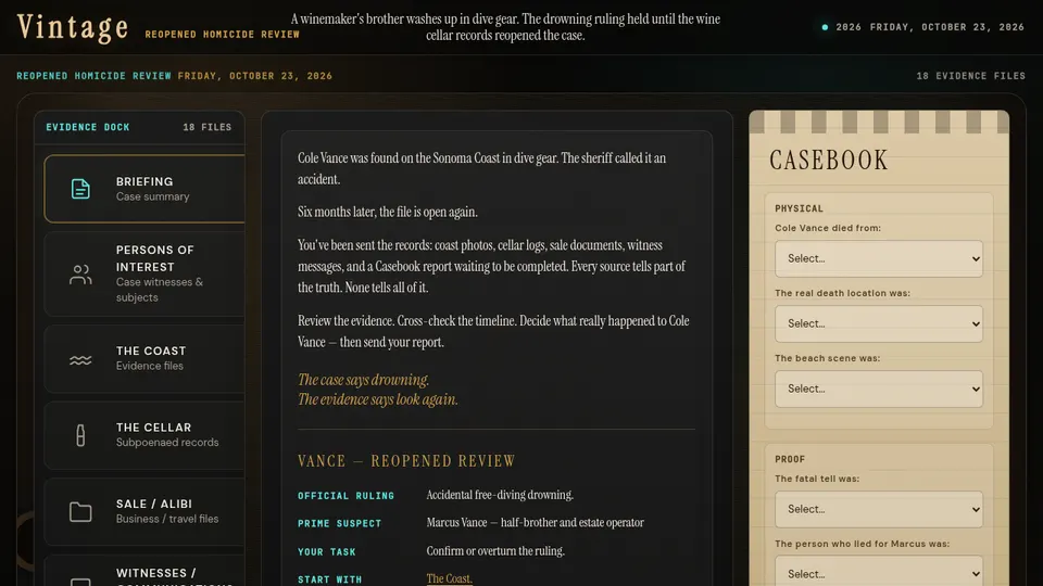 open case gameplay screenshot, a free puzzle browser game made with AI