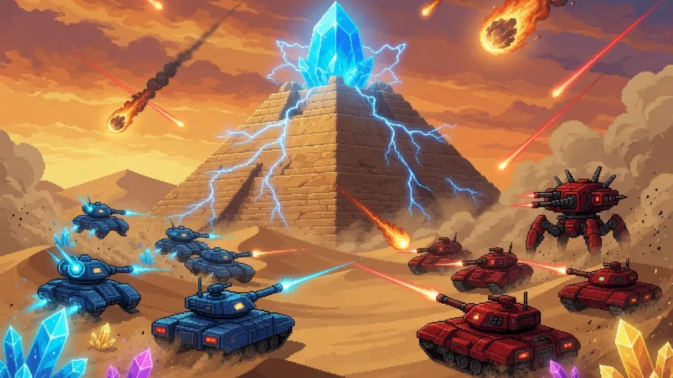 Pyramid Wars gameplay screenshot, a free strategy browser game made with AI