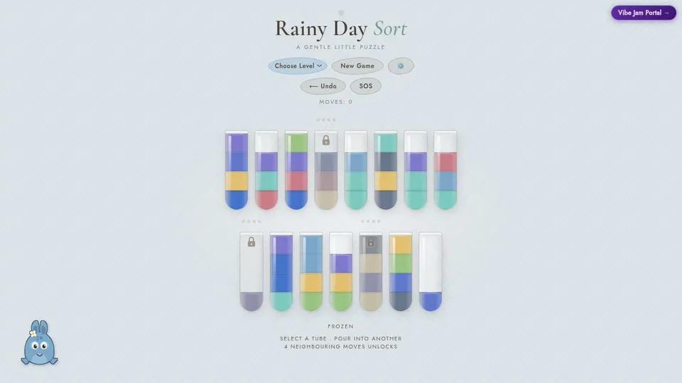 Rainy Day Sort gameplay screenshot, a free puzzle browser game made with AI