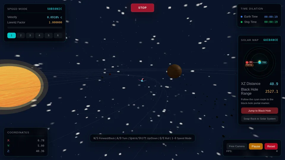 RelativityX gameplay screenshot, a free simulation browser game made with AI