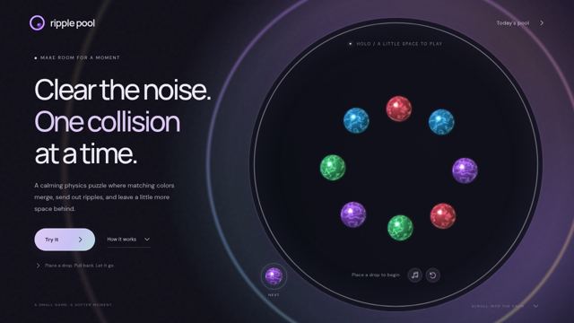 Ripple Pool gameplay screenshot, a free puzzle browser game made with AI