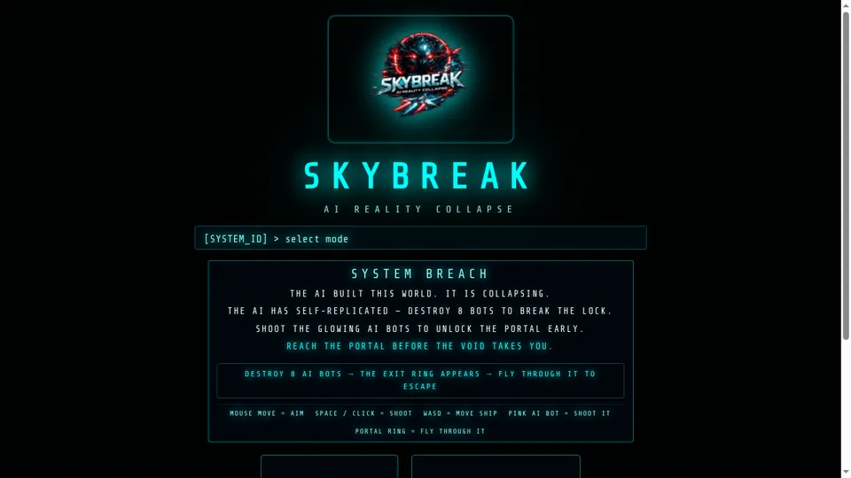 Sky Break gameplay screenshot, a free action browser game made with AI