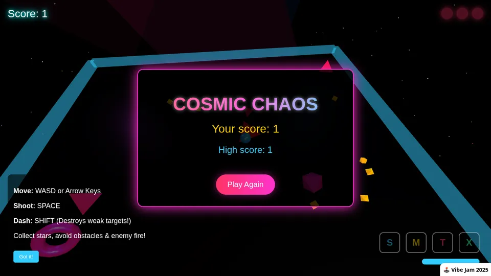 Star Dash gameplay screenshot, a free arcade browser game made with AI