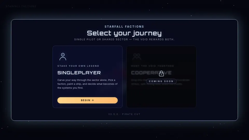 Starfall Factions gameplay screenshot, a free action browser game made with AI