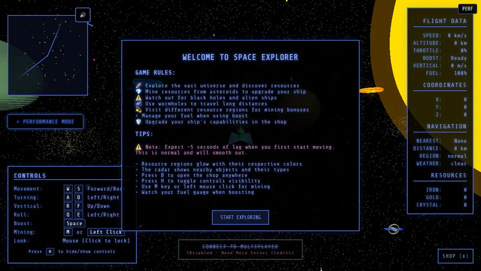 Stellar Drift gameplay screenshot, a free simulation browser game made with AI
