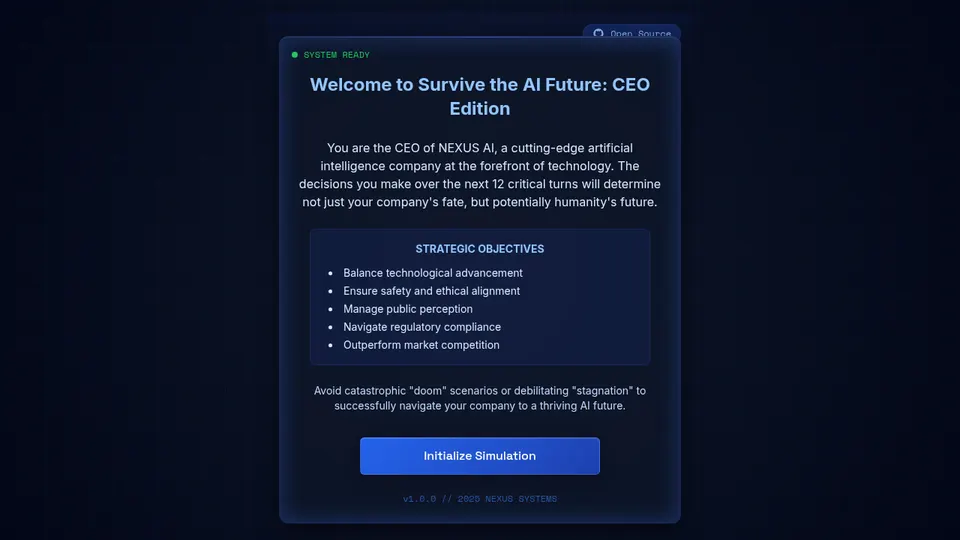 Survive AI gameplay screenshot, a free simulation browser game made with AI