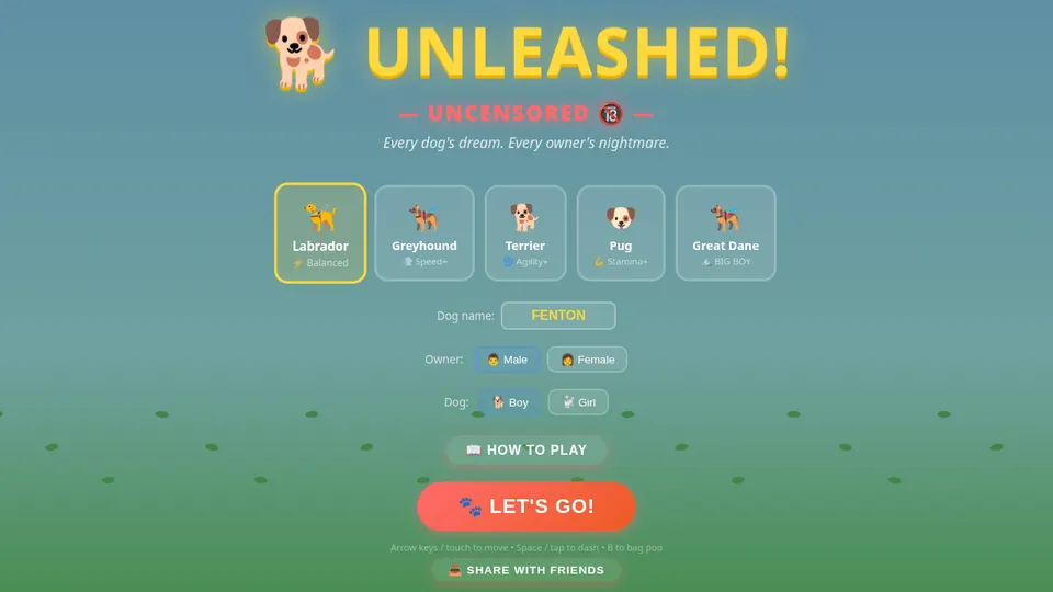 Unleashed gameplay screenshot, a free action browser game made with AI