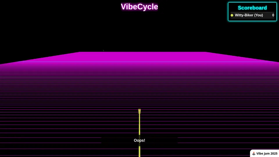 Vibe Cycle gameplay screenshot, a free shooter browser game made with AI