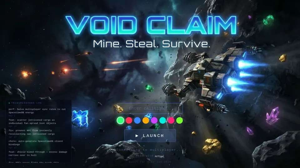 Void Claim gameplay screenshot, a free action browser game made with AI