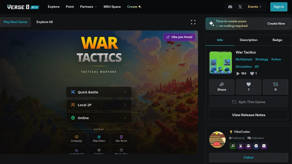 War Tactics gameplay screenshot, a free strategy browser game made with AI